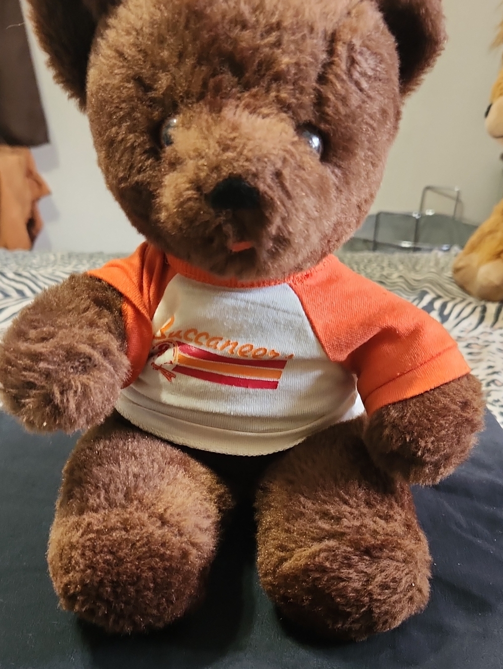 Plush Brown Teddy Bear with Orange & White Raglan Tee